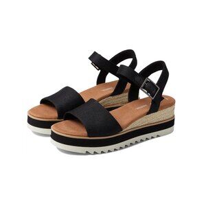 TOMS Diana Platform Wedge Sandals Black Canvas Size 6 | Like New